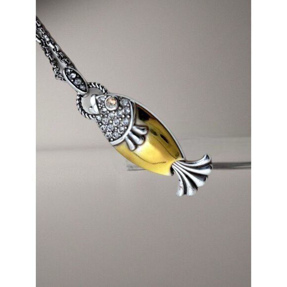 Brighton Ocean Dream Gold Silver Fish Crystal Pendant Necklace. never worn - Picture 2 of 6